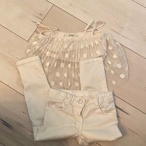 Panço, Cream Polka Dot Top and Pants Set